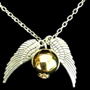 Harry Potter and The Deadly Hallows Necklace Angel Wing Golden Snitch Pendant